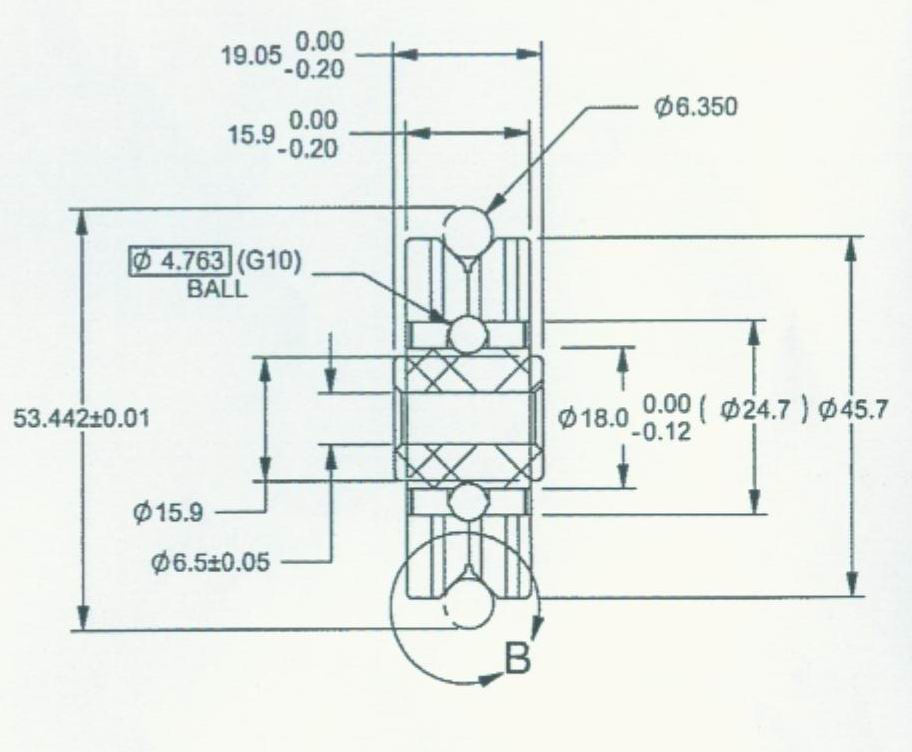 STB0452 非标滚轮轴承 尺寸参数：6.5*45.7*19.05 产品编号：STB0452